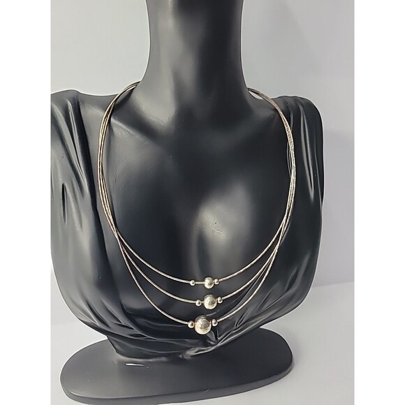 Vintage Sterling Silver 925 Necklace Beaded Rope Multi Strand Jewelry Fine Metal - Picture 9 of 15